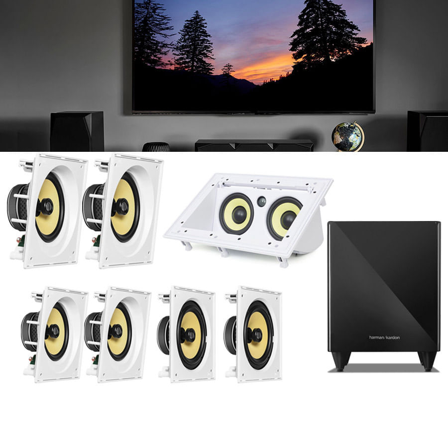 Kit Home Theater 7.1 JBL Caixa de Embutir CI8SA + CI8S + Central CI55RA
