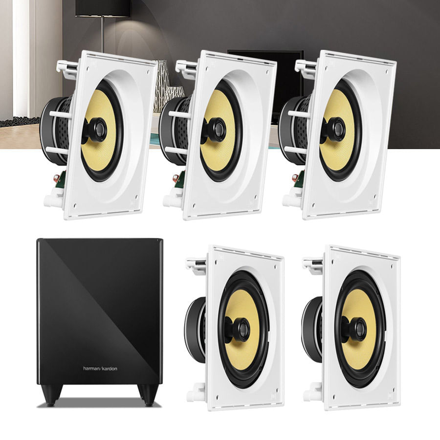 Kit Home Theater 5.1 JBL Caixa de Embutir CI8SA + CI8S + Sub 210