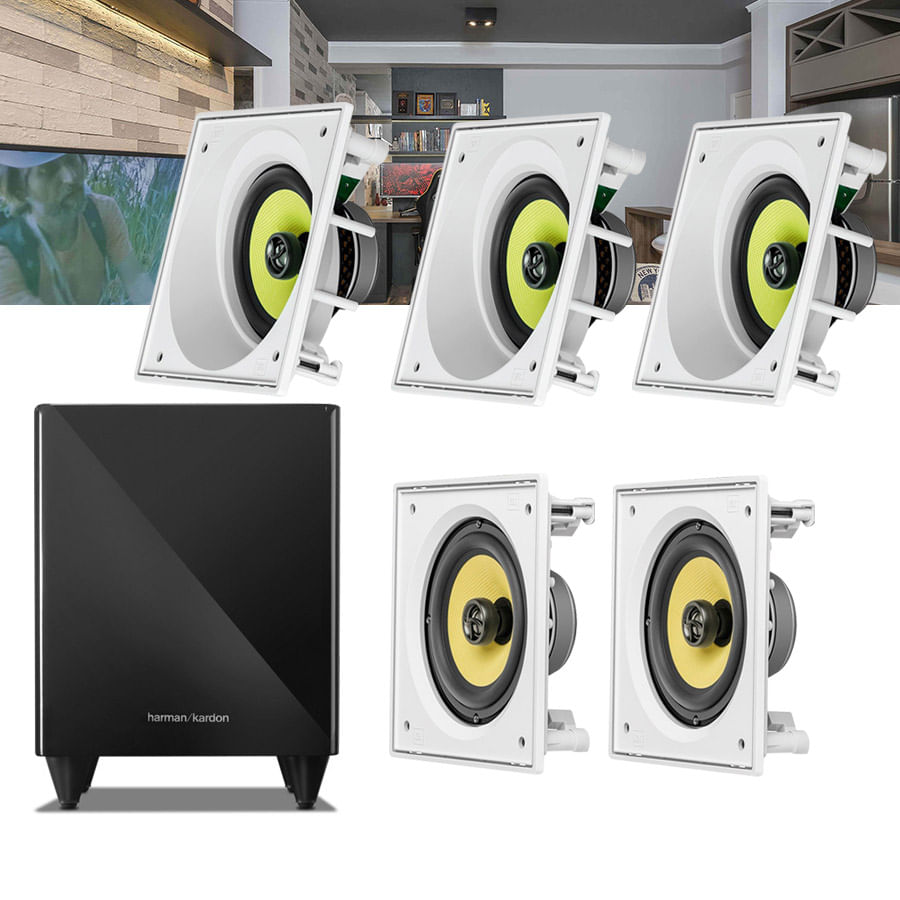 Kit Home Theater 5.1 JBL Caixa de Embutir CI6SA + CI6S + Sub 210