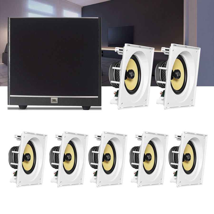 Kit Home Theater 7.1 JBL Caixa de Embutir CI8SA + Sub 100 Residencial