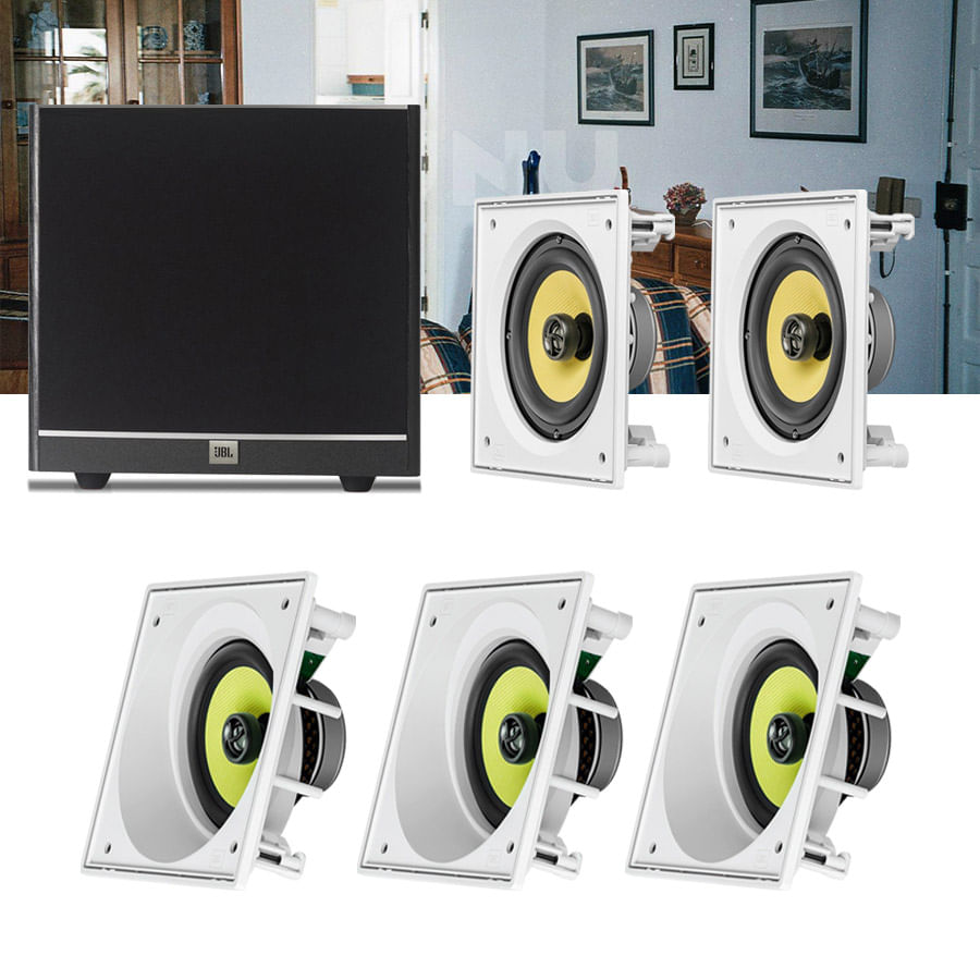 Kit Home Theater 5.1 JBL Caixa de Embutir CI6SA + CI6S + Sub 100 Residencial Gesso leandrinistore