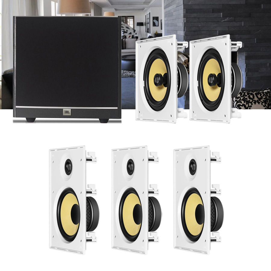 Kit Home Theater 5.1 JBL Caixa de Embutir CI8R + CI8S + Sub 100