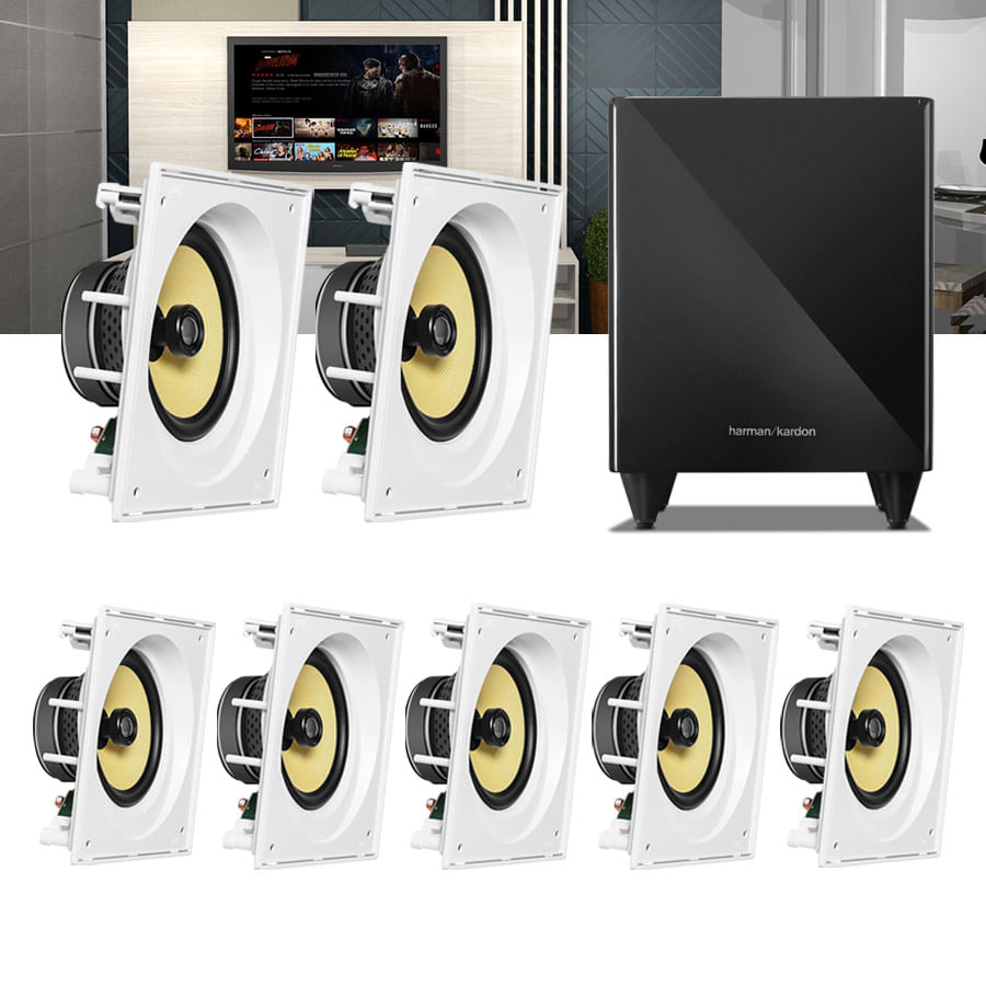 Kit Home Theater 7.1 JBL Caixa de Embutir CI8SA + Sub 210 Residencial