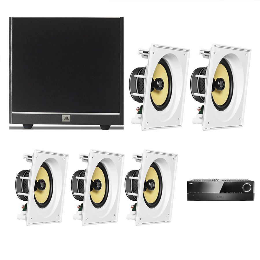 Kit Home Theater 5.1 JBL Receiver AVR 1010 + Caixa Embutir Teto CI8SA + Sub 100 Residencial