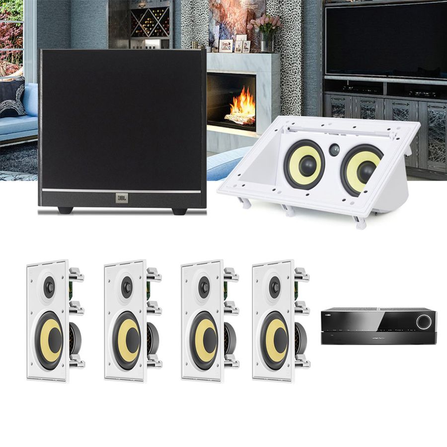 Kit Home Theater 5.1 JBL Receiver AVR 1010 + Caixa Embutir Teto CI6R + Central CI55RA + Sub 100