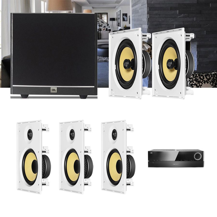 Kit Home Theater 5.1 JBL Receiver AVR 1010 + Caixa Embutir Teto CI8R + CI8S + Sub 100