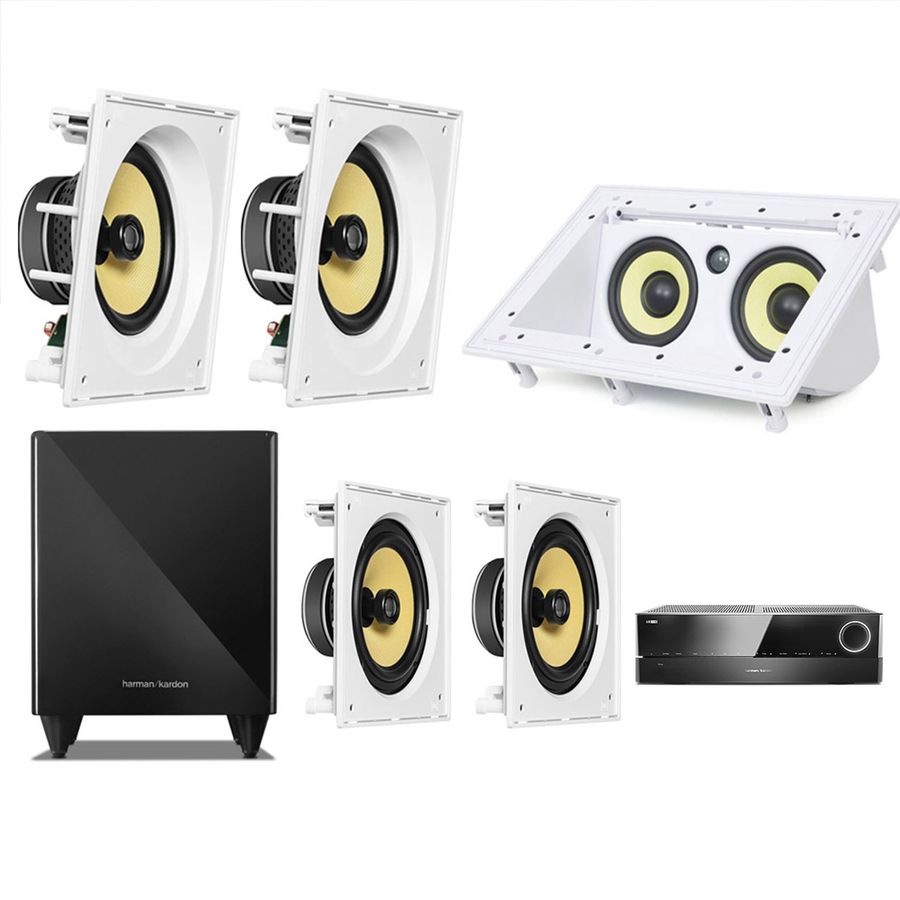 Kit Home Theater 5.1 JBL Receiver AVR 1010 + Caixa Embutir CI8SA + CI8S + Central CI55RA + Sub