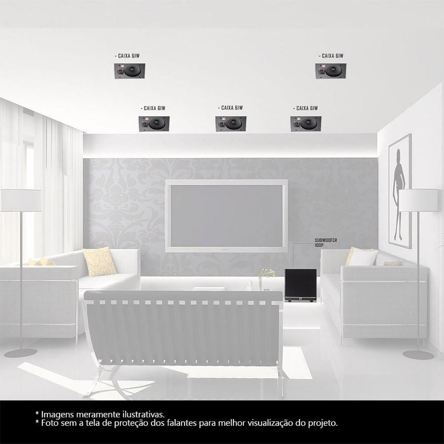 Kit Home Theater 5.1 JBL Caixa de Embutir Teto Arena 6IW + Arena Sub