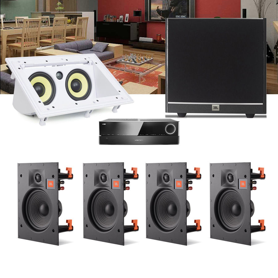 Kit Home Theater 5.1 JBL Receiver AVR 1010 +Caixa Embutir Teto Arena 6IW + Central CI55RA + Sub