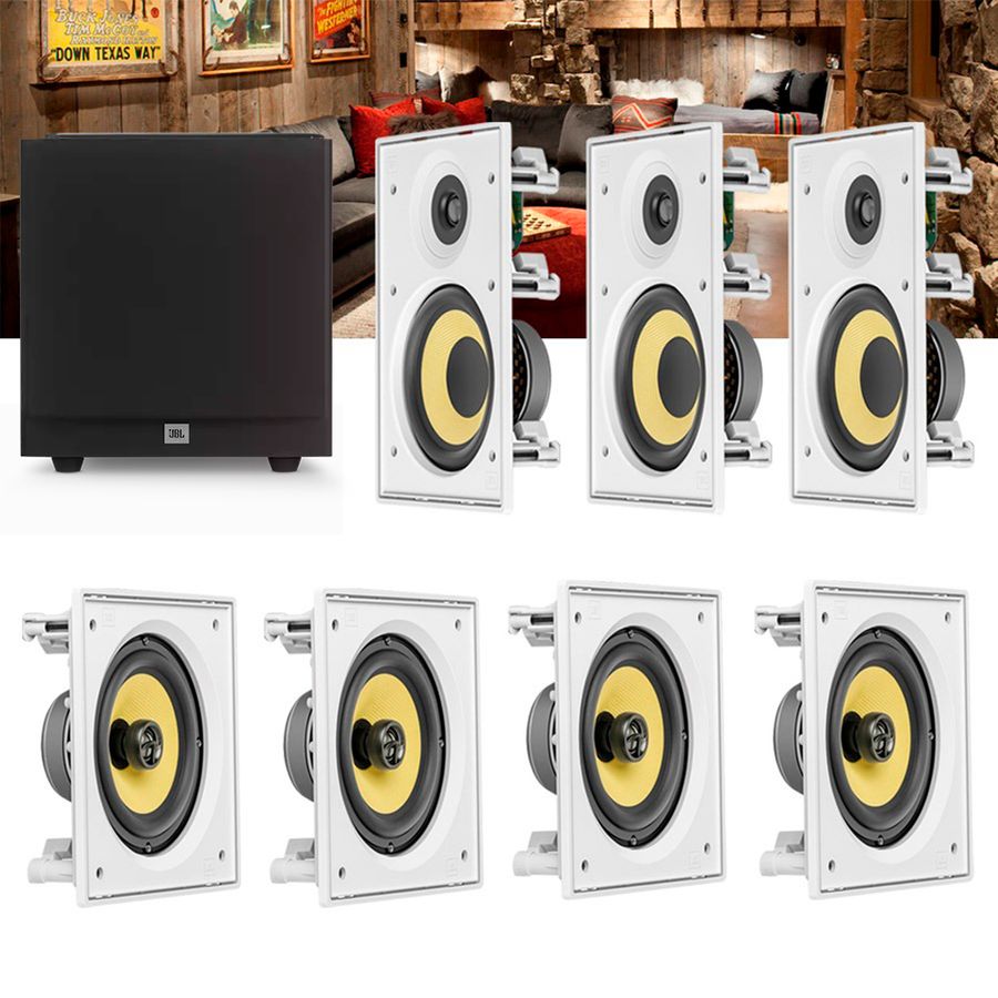 Kit Home Theater 7.1 JBL Caixa de Embutir CI6R + CI6S + Sub Ativo Stage