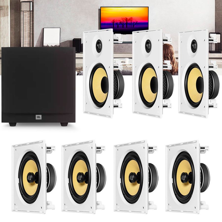 Kit Home Theater 7.1 JBL Caixa de Embutir CI8R + CI8S + Sub Ativo Stage